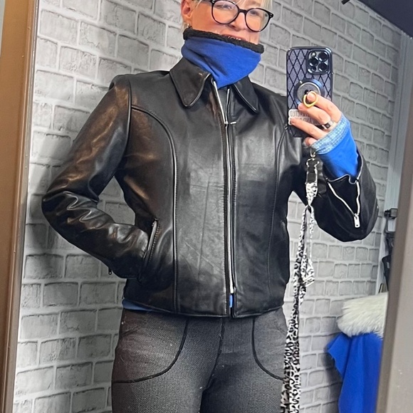 VINTAGE |•ESPRIT•| 100% Genuine Leather Jacket Zip Out Plush Insulation - Picture 2 of 11